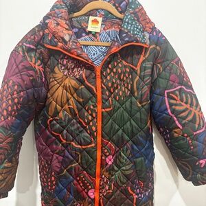 Farm Rio Cool Leopard Reversible Puffer Jacket | Blue | Size Small | Perfect Con